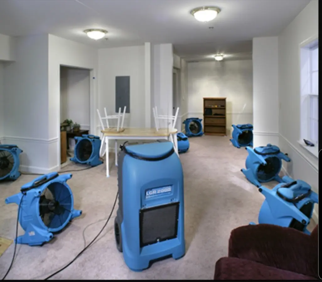 Air movers and dehumidifier setup for Water Damage Restoration in Cortlandville